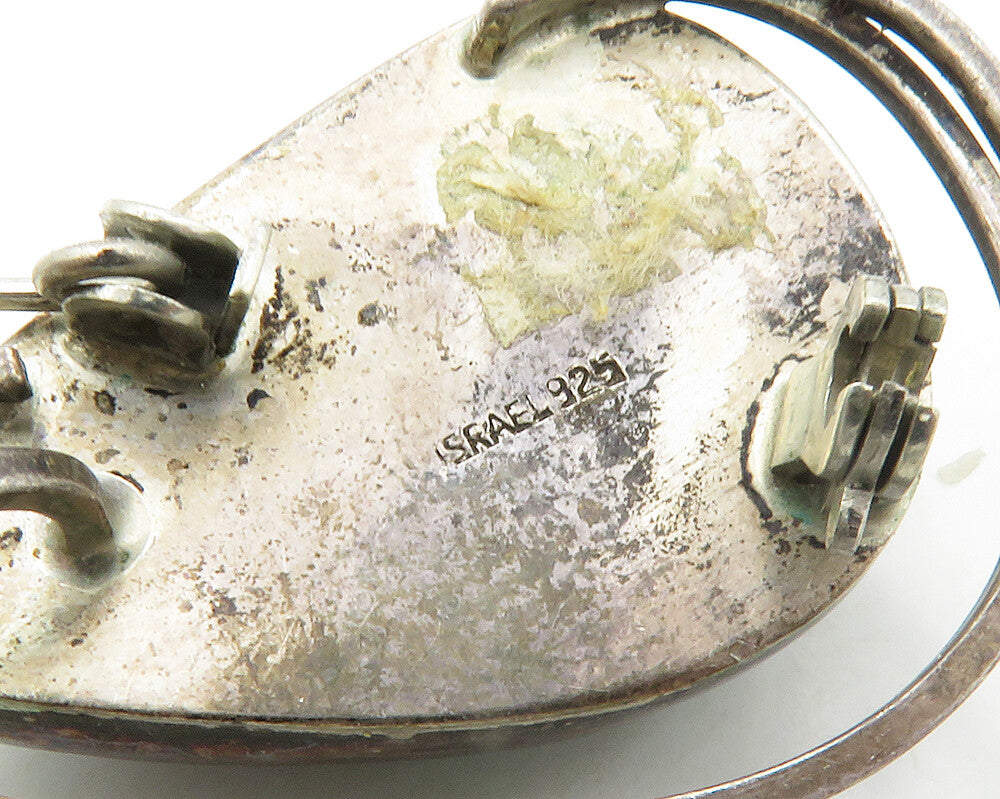ISRAEL 925 Sterling Silver  Vintage Eilat Stone Modernist Brooch Pin  BP6665