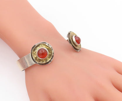 925 Sterling Silver Vintage Bracelet HAIN PAZ ISRAEL Carnelian Cuff  BT11772