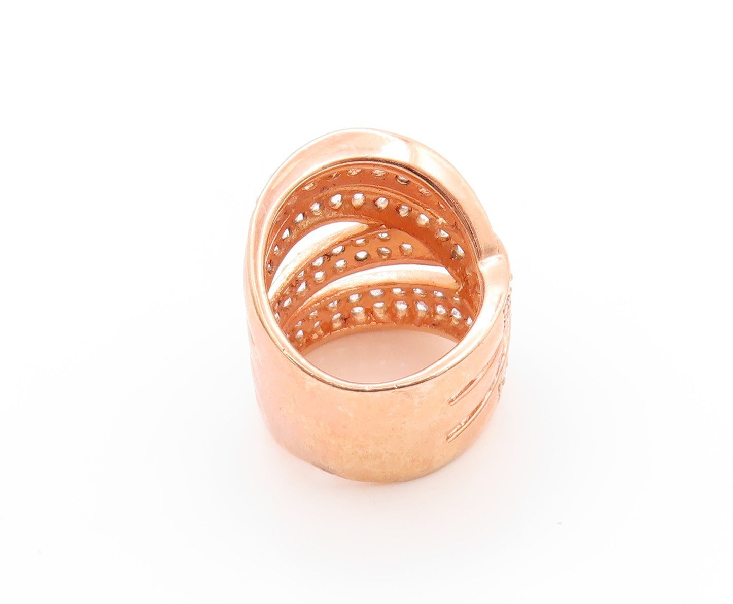 925 Sterling Silver Vintage Ring Rose Gold Plated Modernist CZ Band Sz 5 RG32776