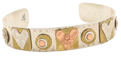 925 Sterling Silver Vintage Bracelet NAVAJO MALONEY Multi Tone Cuff  BT11786