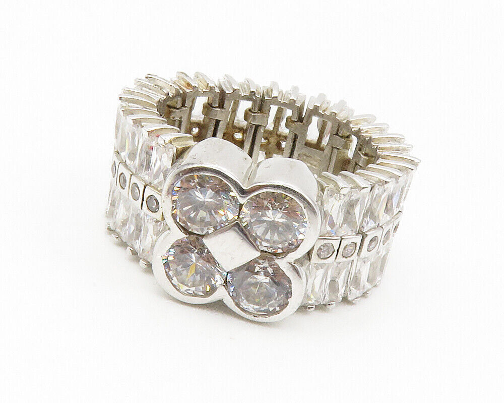 925 Sterling Silver  Sparkling Cubic Zirconia Flexible Band Ring Sz 7  RG14064