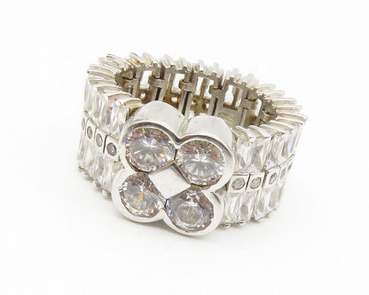 925 Sterling Silver  Sparkling Cubic Zirconia Flexible Band Ring Sz 7  RG14064
