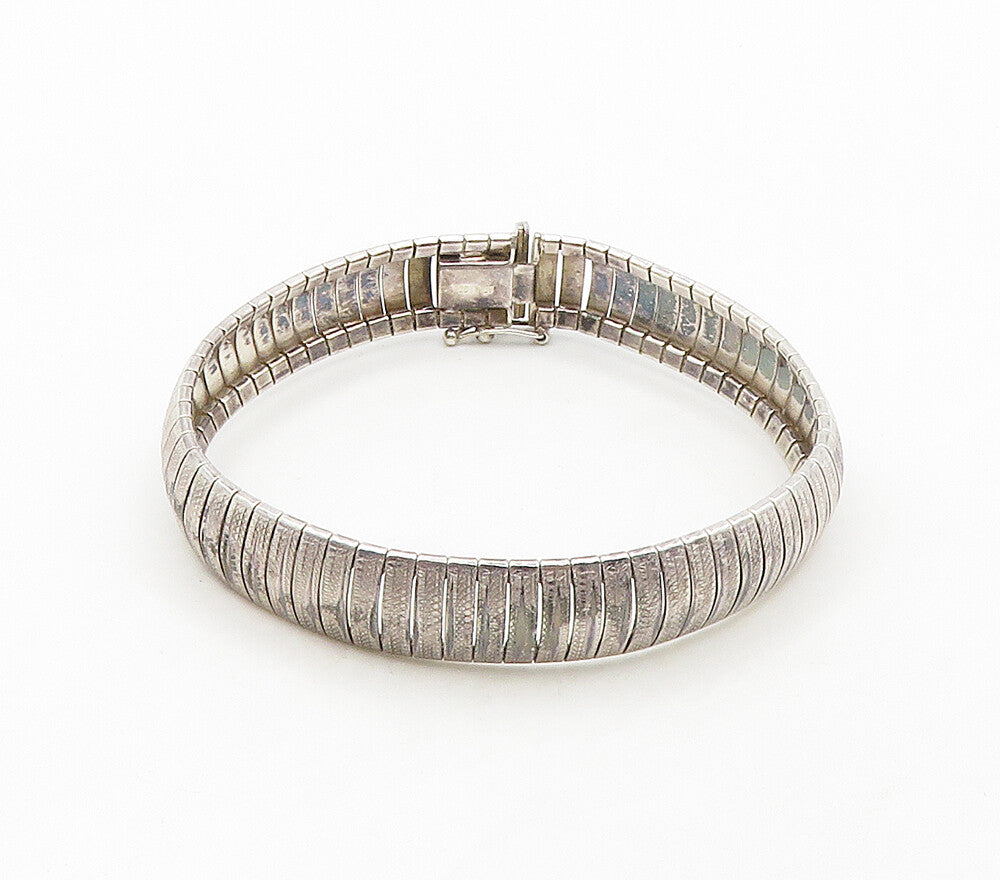 925 Sterling Silver  Vintage Shiny Etched Panel Chain Bracelet  BT6191