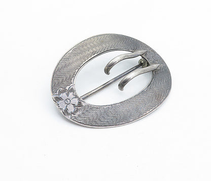 925 Sterling Silver  Vintage Dark Tone Flower Etched Belt Buckle  TR1188