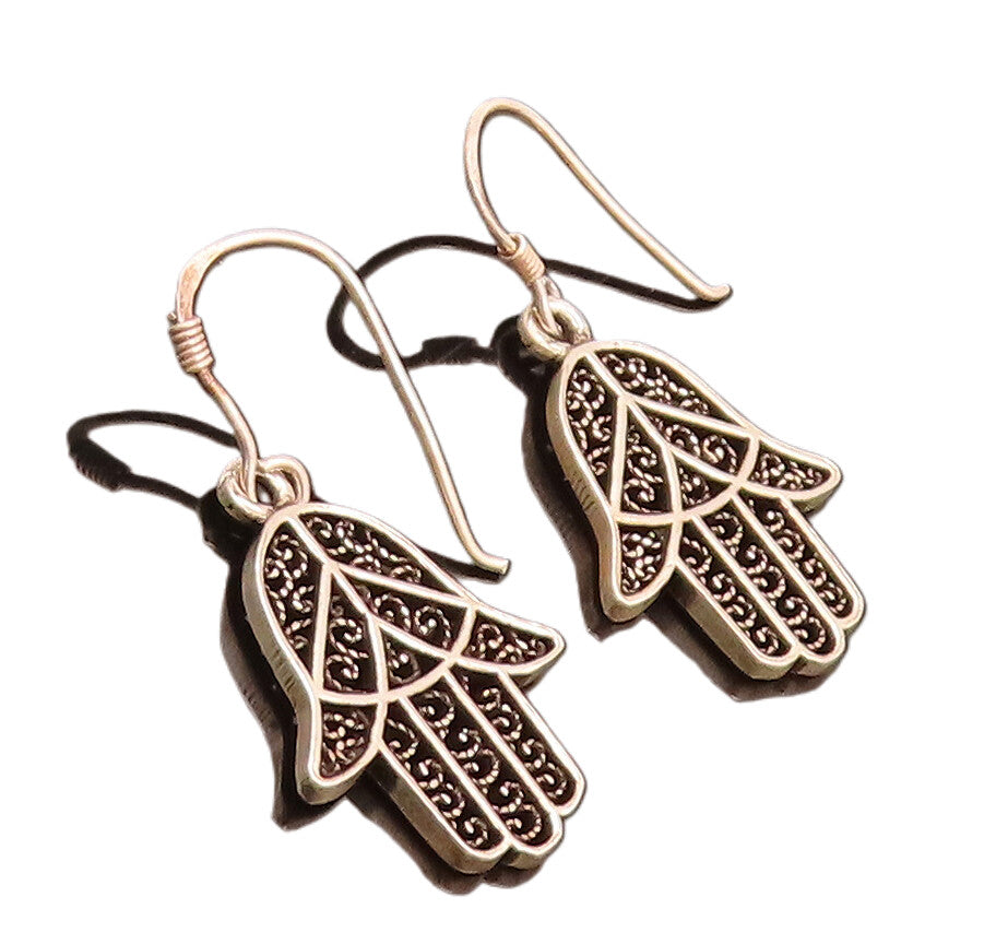 925 Sterling Silver  Vintage Artisan Filigree Hansa Earrings  EG12404