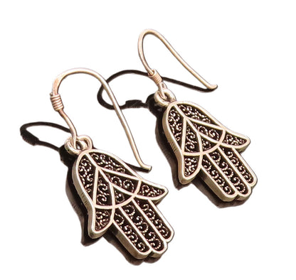 925 Sterling Silver  Vintage Artisan Filigree Hansa Earrings  EG12404