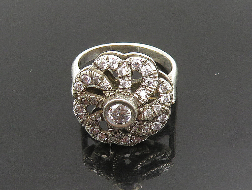 925 Sterling Silver  Vintage Cubic Zirconia Spial Flower Ring Sz 7  RG24784