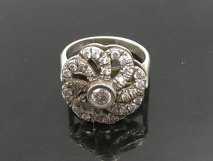 925 Sterling Silver  Vintage Cubic Zirconia Spial Flower Ring Sz 7  RG24784