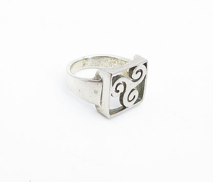 925 Sterling Silver  Vintage Shiny Triskelion Square Band Ring Sz 8  RG3955
