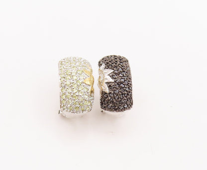 925 Sterling Silver Vintage Earrings Black & White Diamonds Carved Sun  EG13105