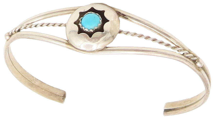 NAVAJO 925 Silver Vintage Split Rope Band Turquoise Star cuff Bracelet BT10029
