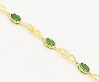 925 Sterling Silver Vintage Bracelet Swirly Cut Gold Plated Green Topaz  BT10243