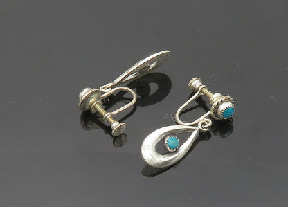 SOUTHWESTERN 925 Silver Vintage Turquoise Non Pierce Dangle Earrings EG10364