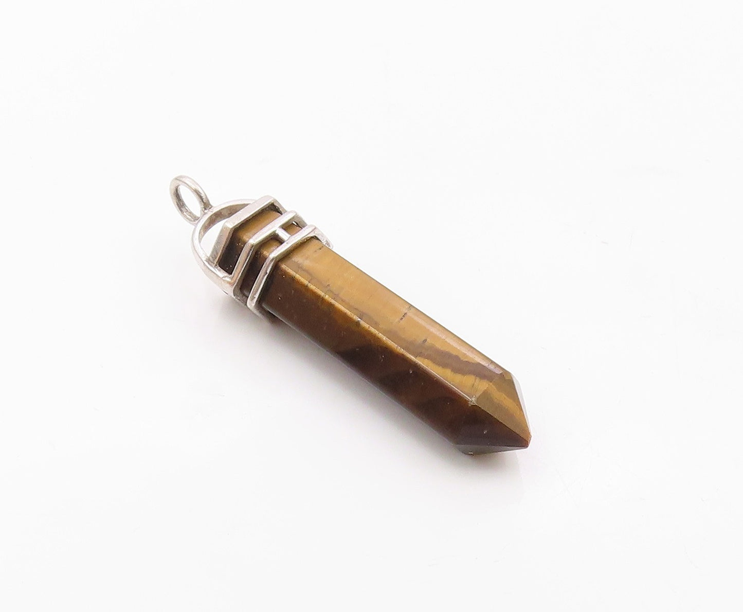 925 Sterling Silver  Vintage Tiger's Eye Wand Minimalist Pendant  PT19692