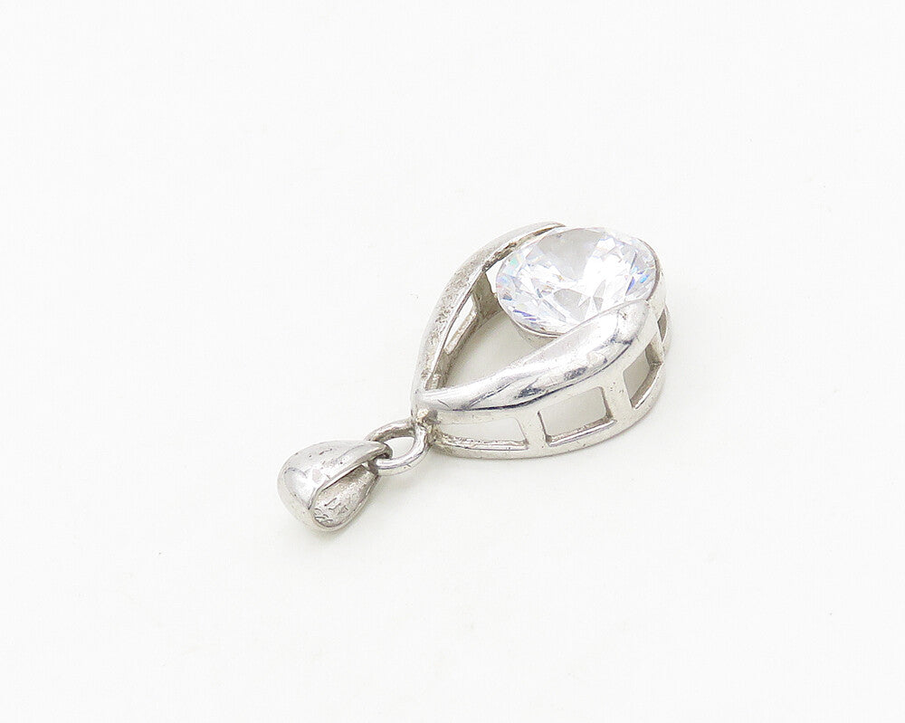 925 Sterling Silver  Vintage Sparkling Cubic Zirconia Drop Pendant  PT14746