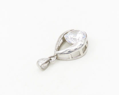 925 Sterling Silver  Vintage Sparkling Cubic Zirconia Drop Pendant  PT14746