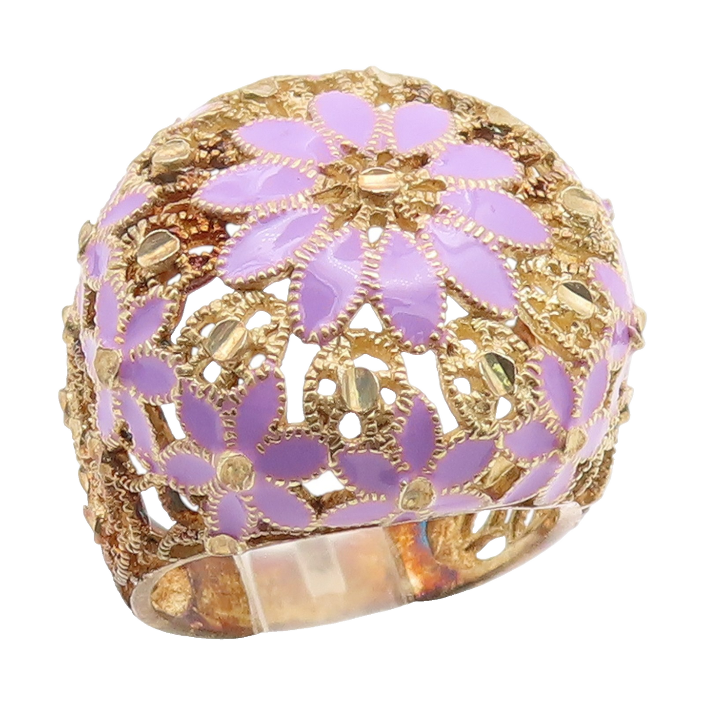 925 Sterling Silver Vintage Ring Gold Plated Enamel Floral Dome  Sz 7  RG35113