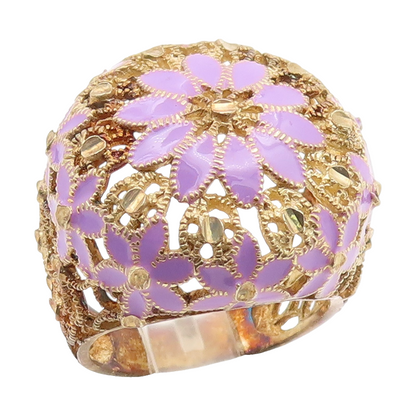925 Sterling Silver Vintage Ring Gold Plated Enamel Floral Dome  Sz 7  RG35113