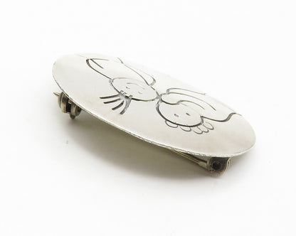 MEXICO 925 Sterling Silver  Vintage Etched Telling Secret Brooch Pin  BP5464