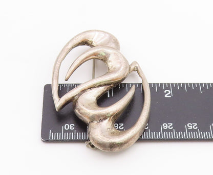 925 Sterling Silver  Vintage Smooth Double Open Love Heart Brooch Pin  BP3078