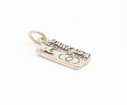 925 Sterling Silver  Vintage Petite USA Bank Card Motif Drop Pendant  PT9329
