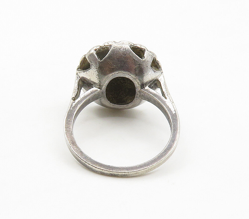 925 Sterling Silver  Vintage Sparkling Floral Dome Band Ring Sz 6.5  RG15559