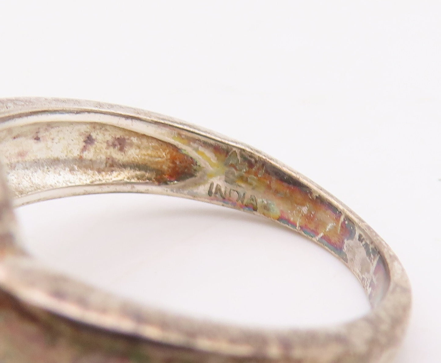 925 Sterling Silver Vintage Ring Round Cut Gemstone & Diamonds  Sz 7.5  RG29904