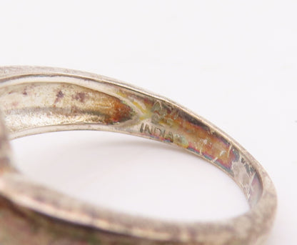 925 Sterling Silver Vintage Ring Round Cut Gemstone & Diamonds  Sz 7.5  RG29904
