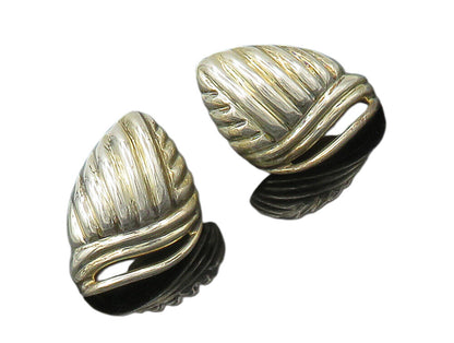 BAYANIHAN 925 Silver & 14K GOLD  Vintage Hollow Fluted Drop Earrings  EG8593