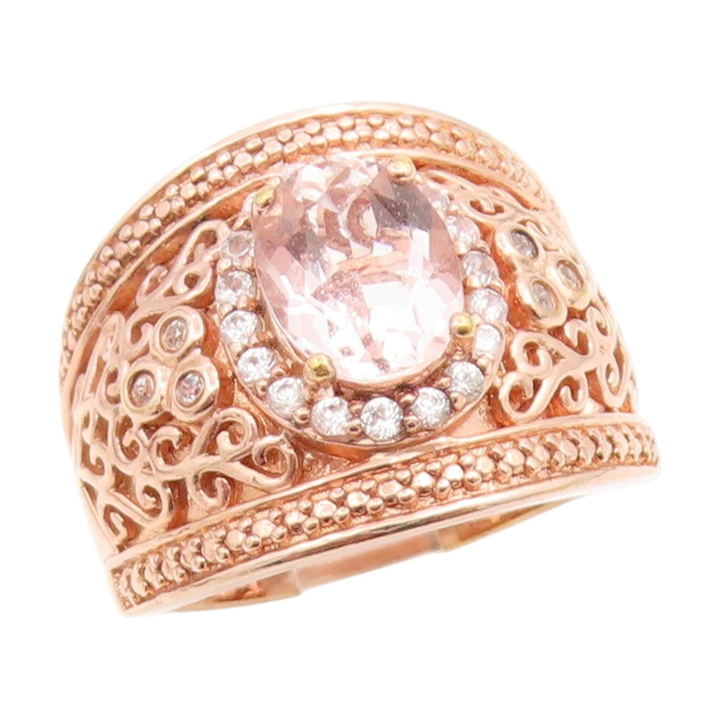 925 Sterling Silver Vintage Ring Gold Plated Tourmaline & CZ Band  Sz 7  RG34943
