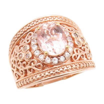 925 Sterling Silver Vintage Ring Gold Plated Tourmaline & CZ Band  Sz 7  RG34943