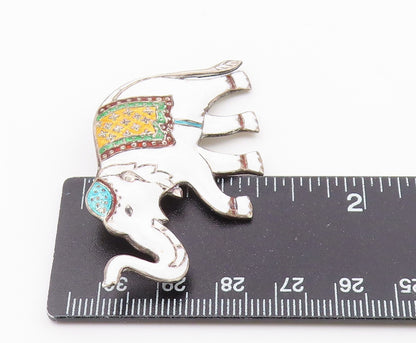 SIAM 925 Sterling Silver  Vintage Enamel Coated Elephant Brooch Pin  BP3394