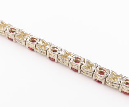 925 Sterling Silver Vintage Bracelet Classic Round Cut Garnet Link  BT12174