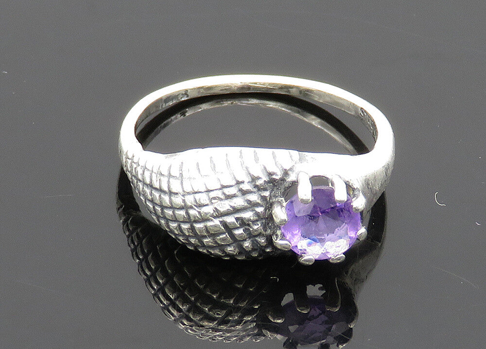 925 Sterling Silver  Vintage Amethyst Etched Detail Band Ring Sz 5  RG20427