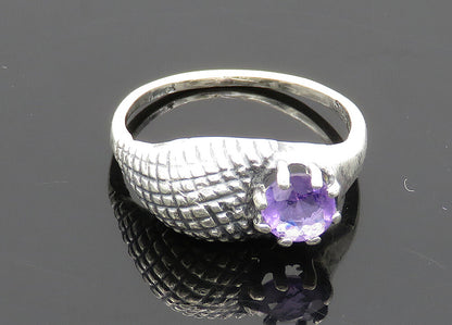 925 Sterling Silver  Vintage Amethyst Etched Detail Band Ring Sz 5  RG20427