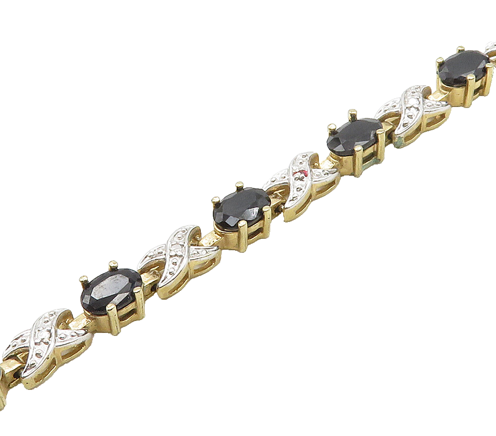 925 Silver  Shiny Genuine Diamonds & Sapphire Two Tone Chain Bracelet  BT6202