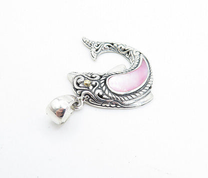 925 Sterling Silver & 18K GOLD Shiny Mother Of Pearl Dolphin Pendant PT5819