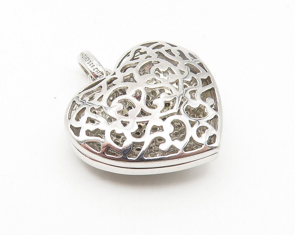 925 Sterling Silver  Genuine Diamonds Love Heart Locket Pendant (OPENS) PT9010