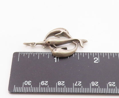925 Sterling Silver  Vintage Coiled Longnose Fish Knot Pendant  PT20161