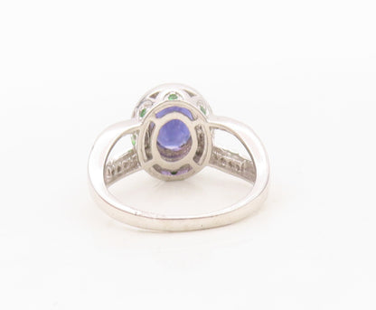 925 Sterling Silver Vintage Ring Designer Round  Sapphire Halo CZ  Sz 7  RG30414