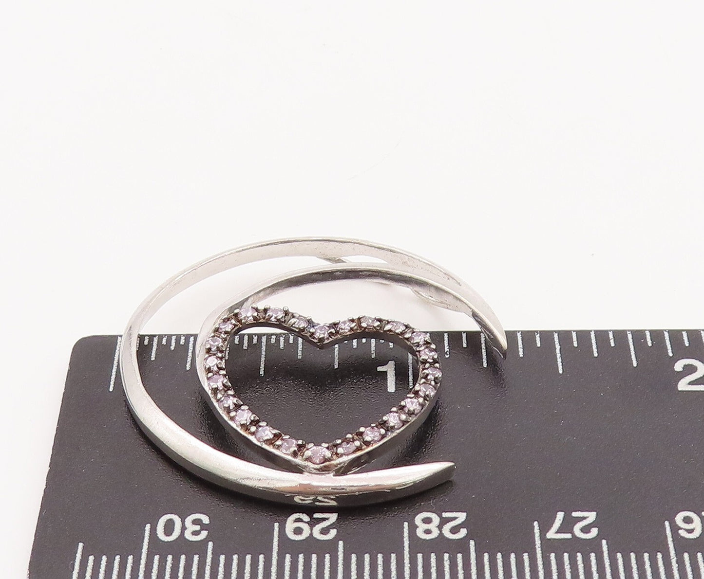 925 Sterling Silver Vintage Pendant Cutout Half Moon & Pink Topaz Heart  PT23393