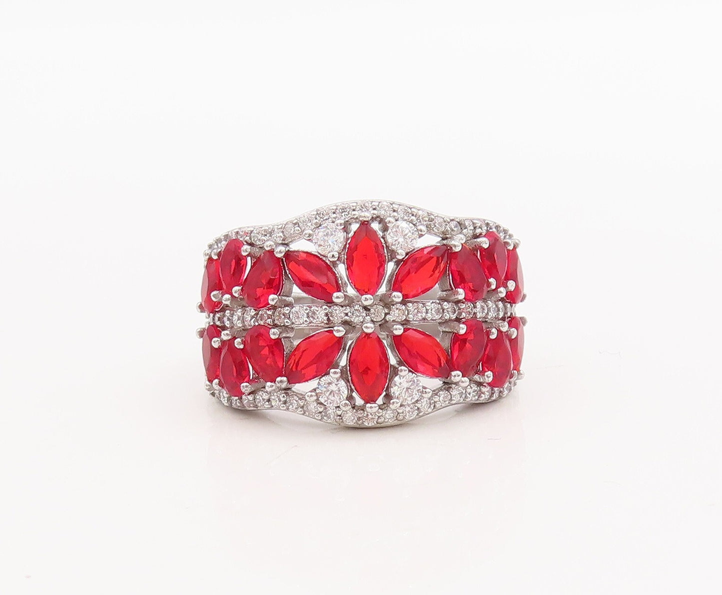 925 Sterling Silver Vintage Ring Marquise Cut 2 Tone CZ  Sz 7  RG29258