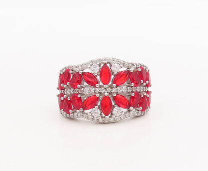 925 Sterling Silver Vintage Ring Marquise Cut 2 Tone CZ  Sz 7  RG29258