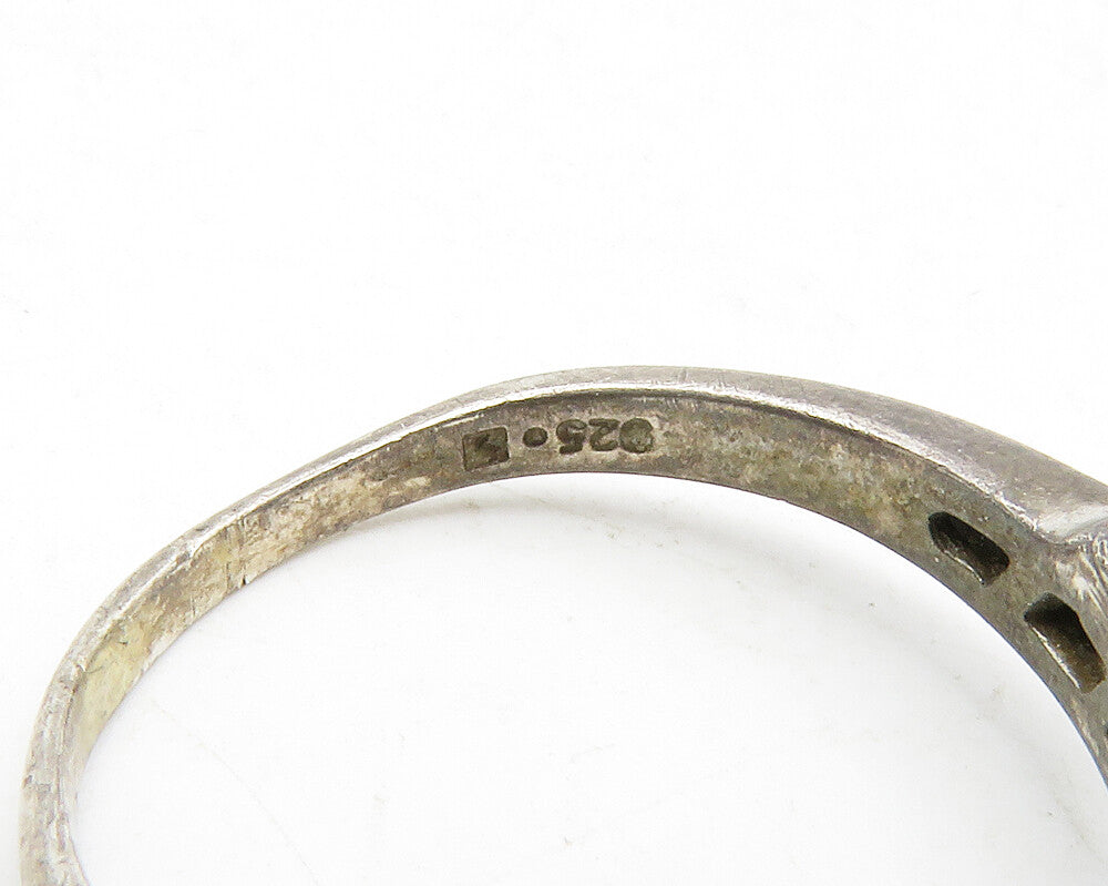 925 Sterling Silver  Vintage Genuine Diamonds Dark Tone Band Ring Sz 8 RG13112
