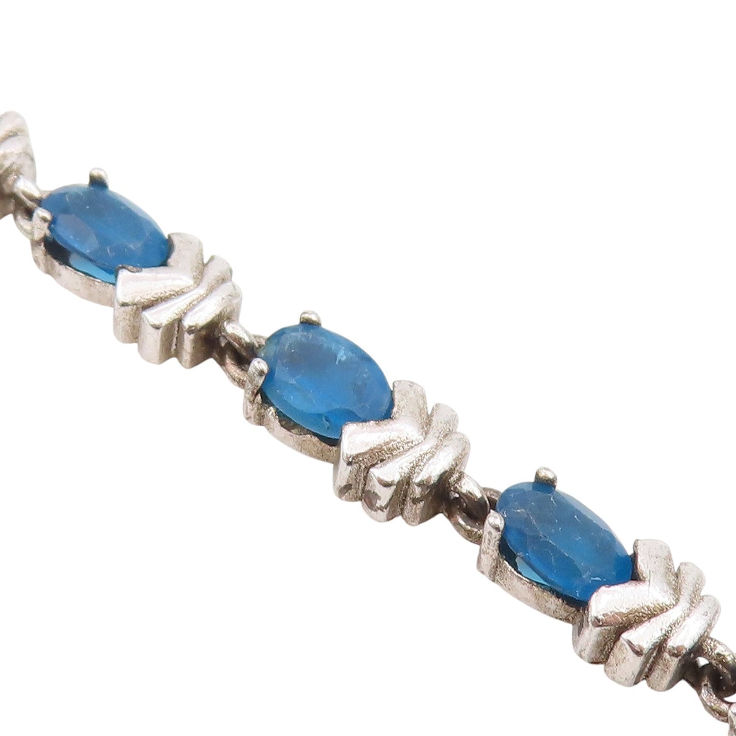 925 Sterling Silver Vintage Bracelet Classic Oval Cut Blue Topaz Link  BT11547