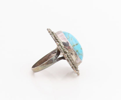 925 Sterling Silver Vintage Ring Cabochon Turquoise Scroll Band  Sz 6  RG34784