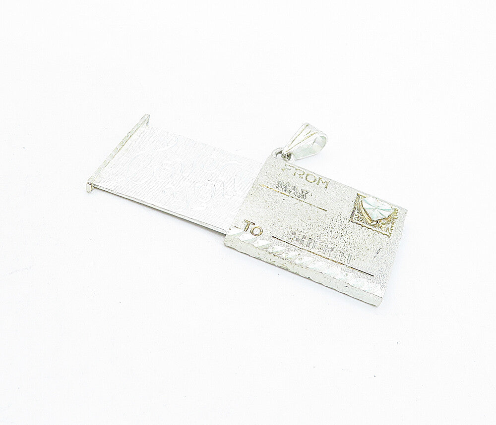 925 Sterling Silver  Vintage Diamond Cut Post Card Pendant (OPENS)  PT4676