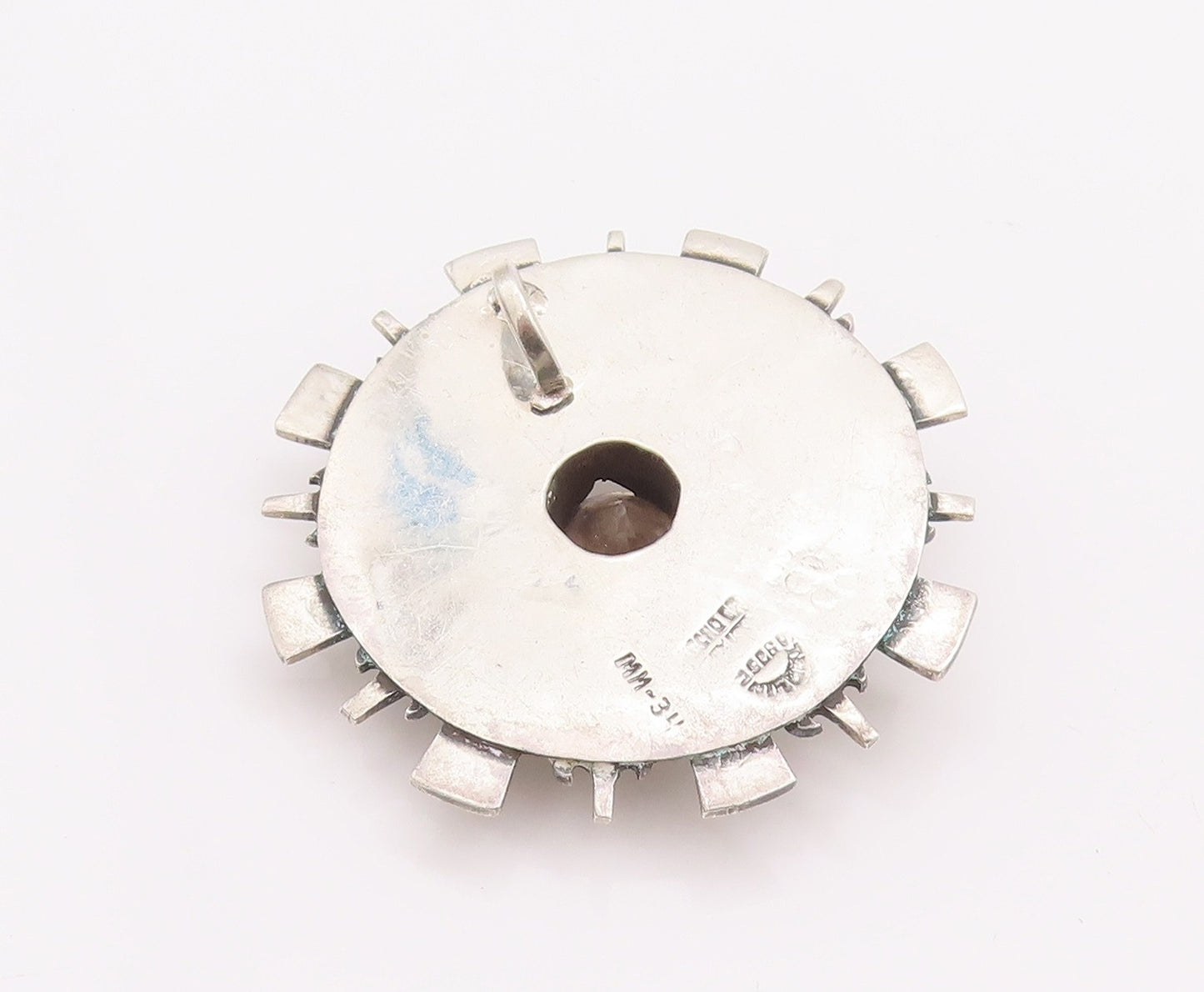 925 Sterling Silver Vintage Pendant LOS BALLESTEROS Carved Circular Gem  PT22957