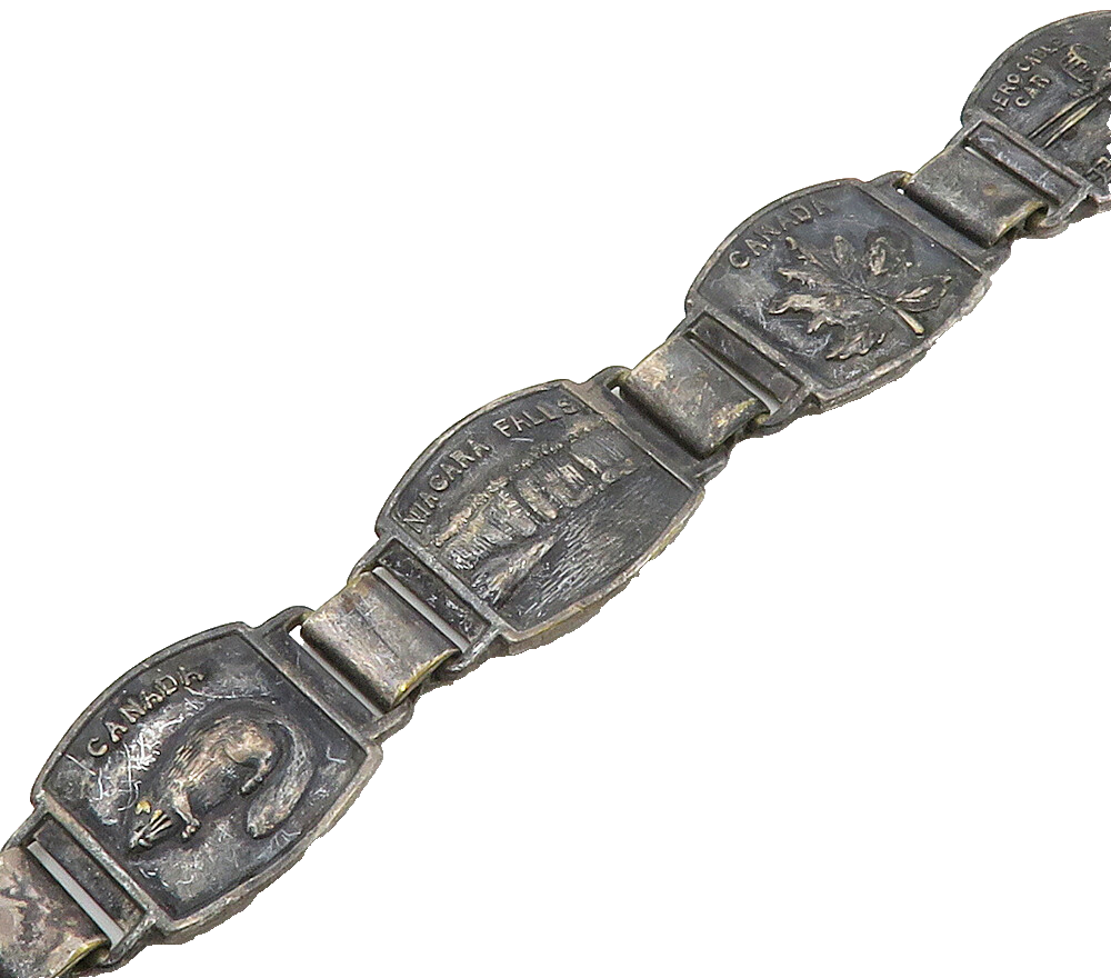 HOLLAND 925 Sterling Silver  Vintage Oxidized Canada Chain Bracelet  BT6289