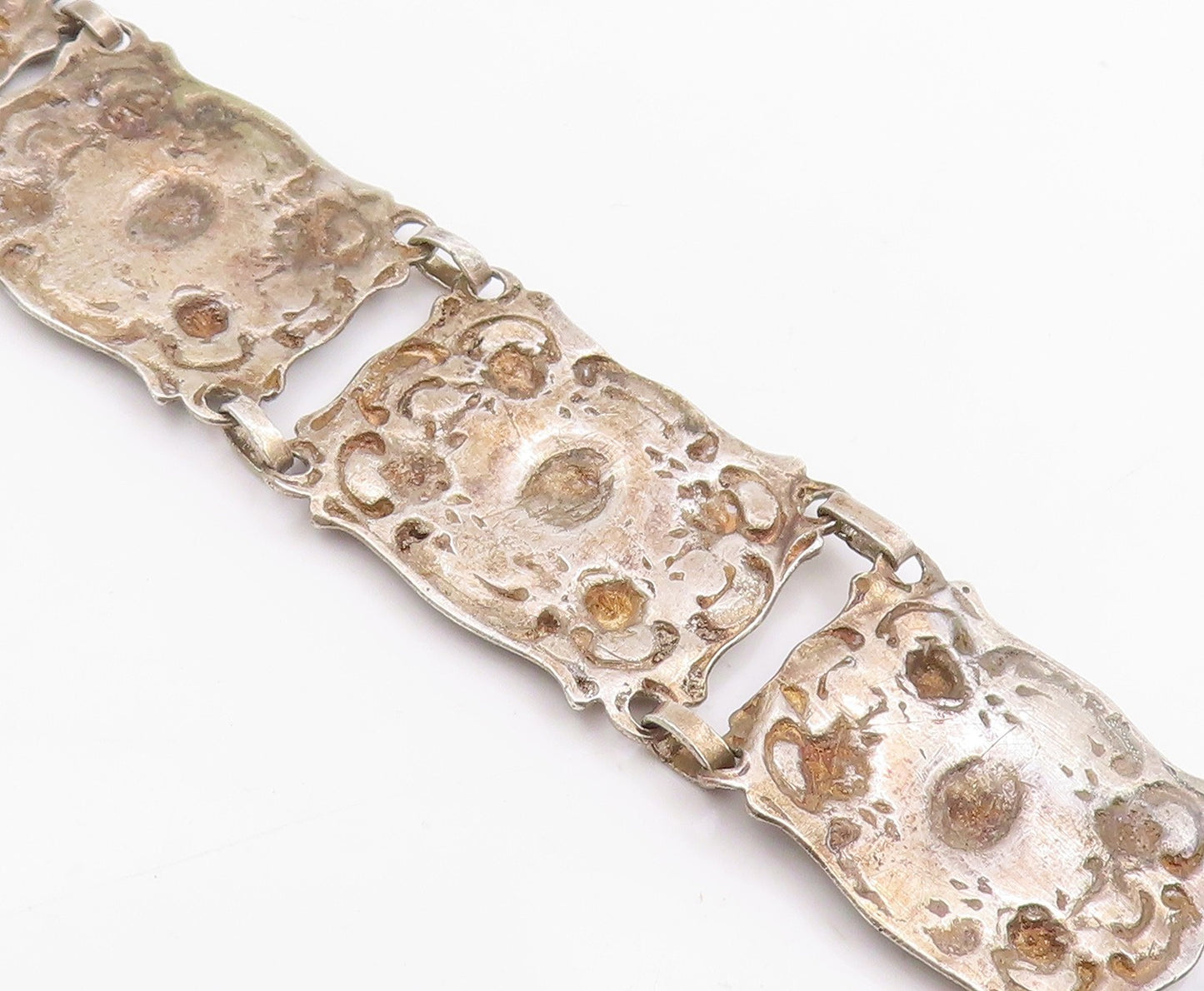 925 Sterling Silver Vintage Bracelet GERMANY Antique Scroll Panel Link BT11947